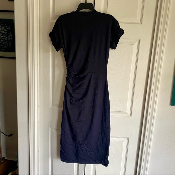 FRAME Faux Wrap Midi Dress in Navy Blue XS - Picture 8 of 8